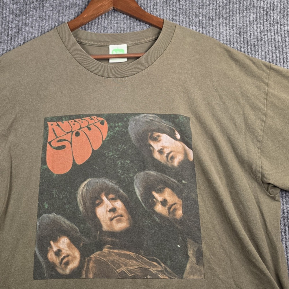 The Beatles Rubber Soul Album T-Shirt Mens XL Olive Green 2005 Rock Band Graphic